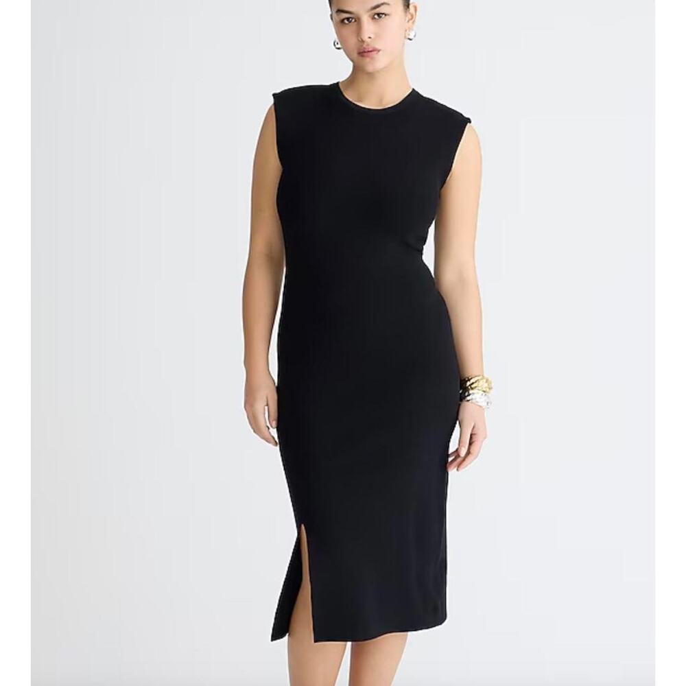 J.Crew Sleeveless Sweater Dress Stretch Viscose Knit Minimalist Black Large NWT